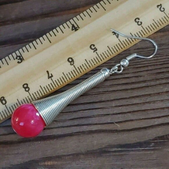 Avant Garde Magenta Malaysia Jade Silver Plated New Wave Dangle Earrings - Picture 7 of 7